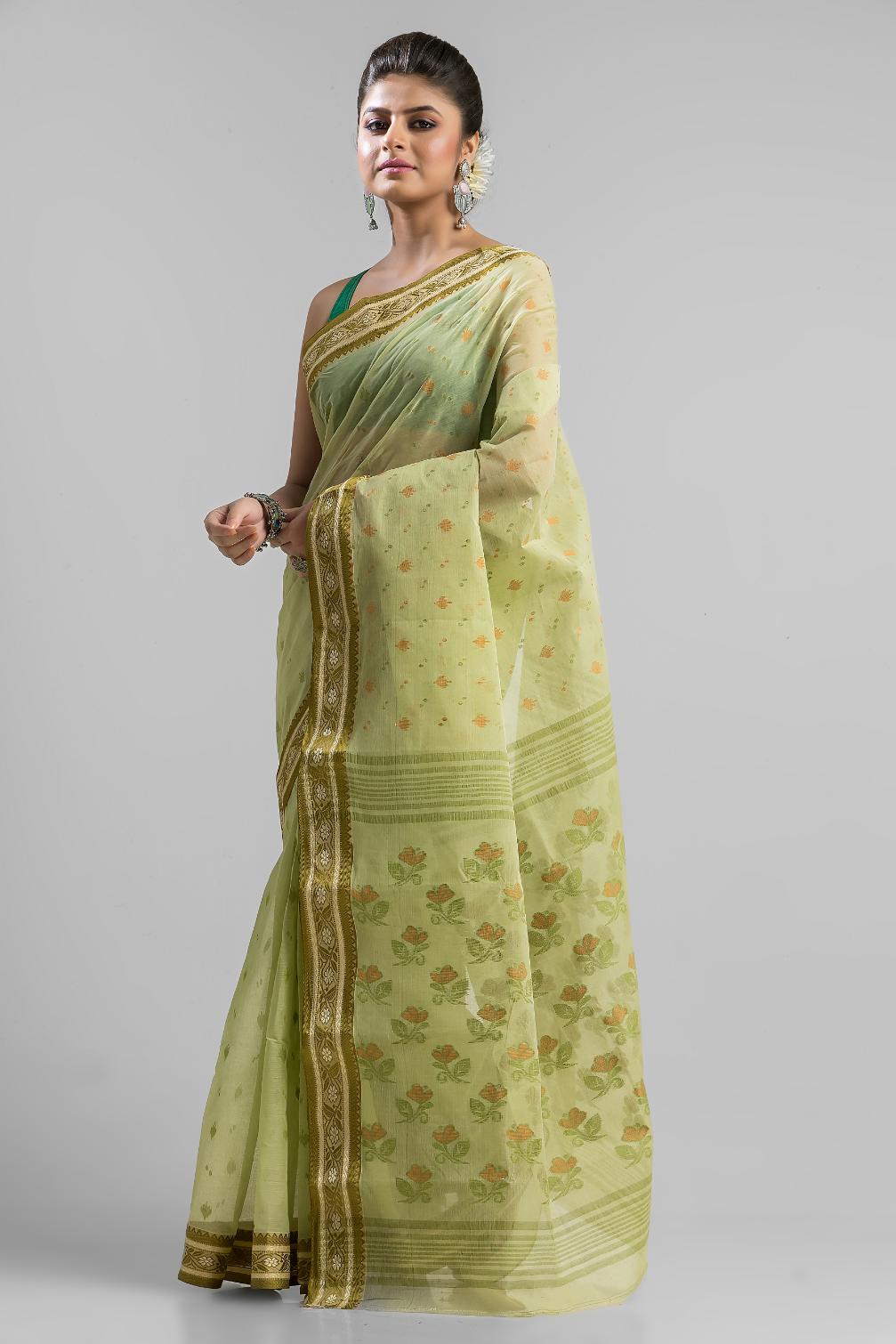 Green Pure Cotton Dhakai Buti Handloom Saree