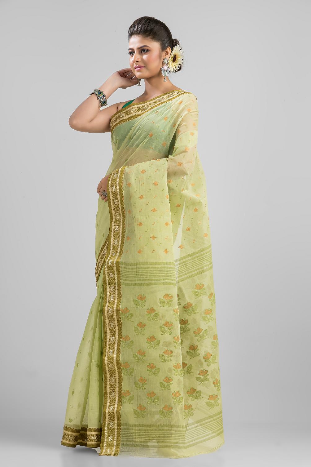 Green Pure Cotton Dhakai Buti Handloom Saree