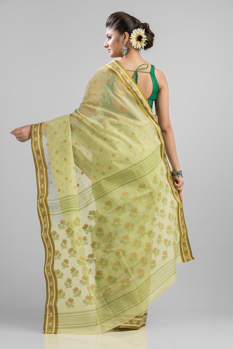 Green Pure Cotton Dhakai Buti Handloom Saree