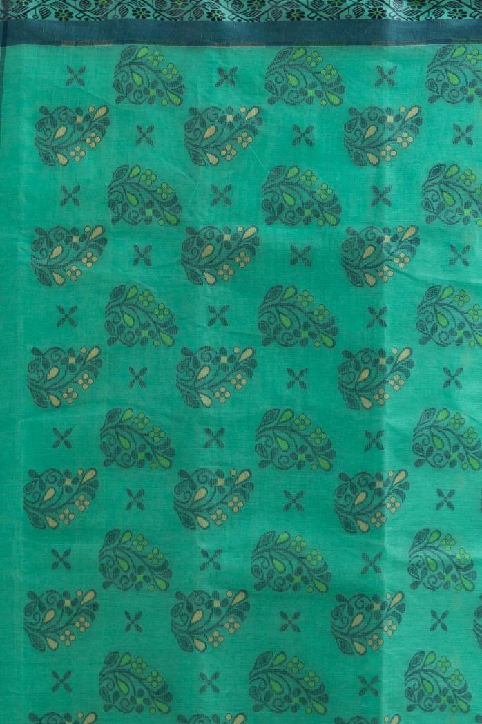 Sea Green Pure Cotton Dhakai Buti Handloom Saree