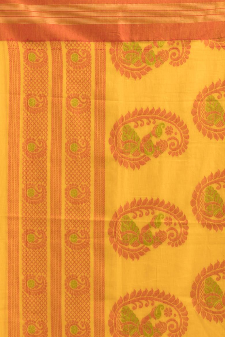 Yellow Pure Soft Cotton Dhakai Buti Handloom Saree