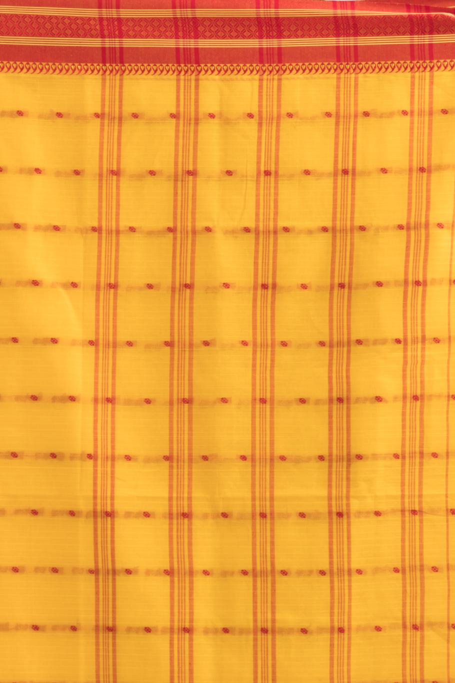 Yellow Soft Cotton Tant Buti Work Handloom Saree