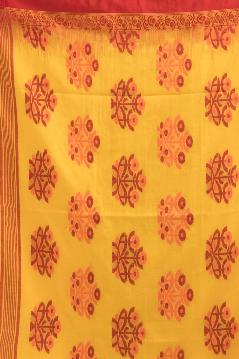 Yellow Pure Soft Cotton Dhakai Buti Handloom Saree