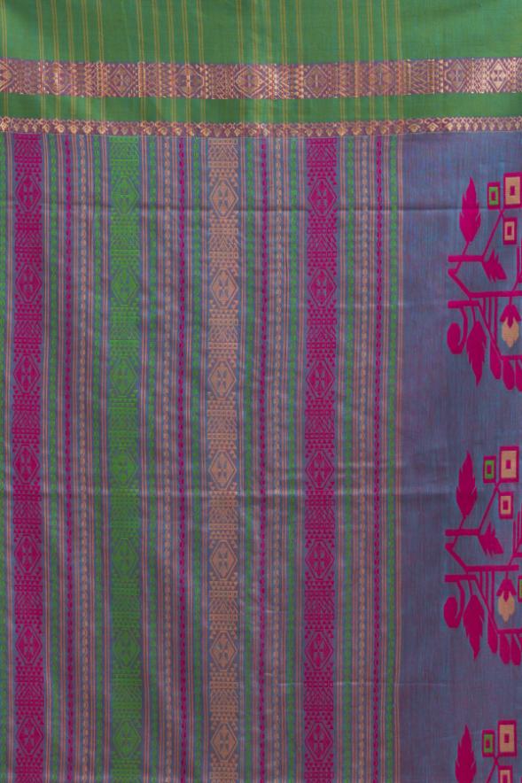 Blue Pure Soft Cotton Dhakai Buti Handloom Saree