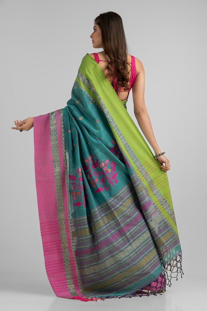 Green Pure Soft Cotton Dhakai Buti Handloom Saree