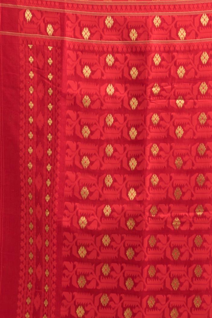 Red Blended Silk Jamdani Saree