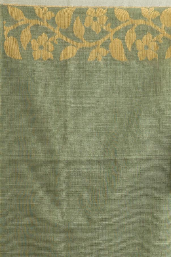 Green  Pure Mulbery Silk Floral Hand Woven Saree