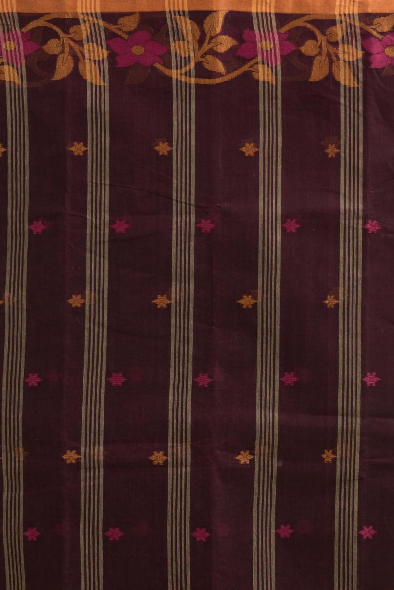 Chocolate Pure Cotton Handloom Tant  Saree