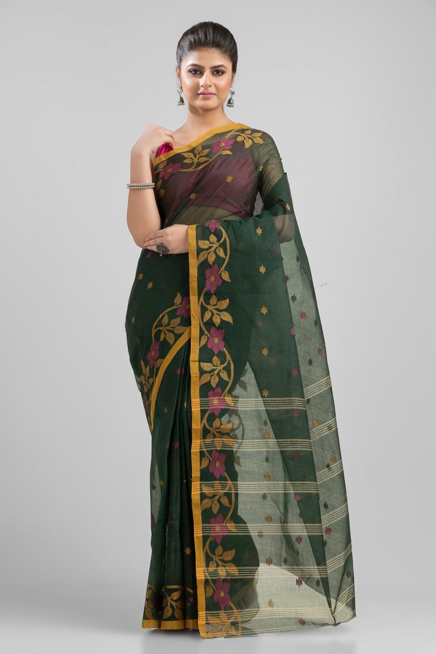 Green  Pure Cotton Handloom Tant  Saree