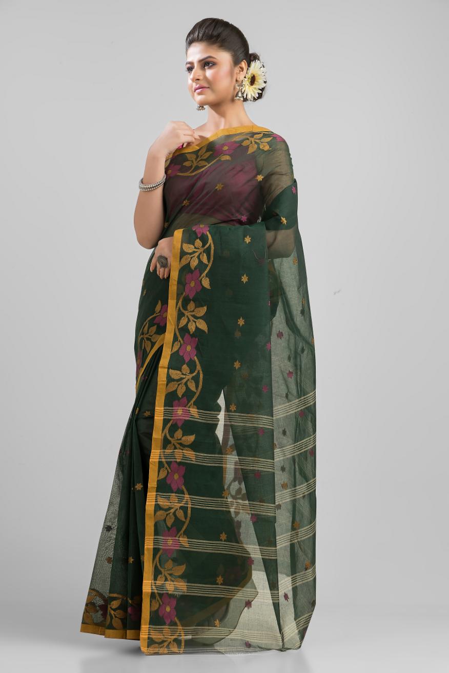 Green  Pure Cotton Handloom Tant  Saree