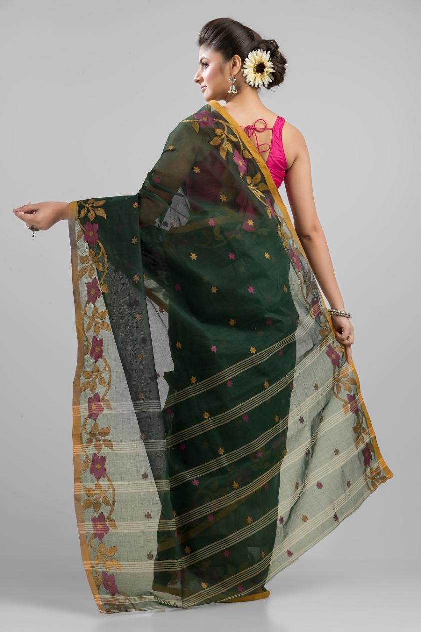 Green  Pure Cotton Handloom Tant  Saree