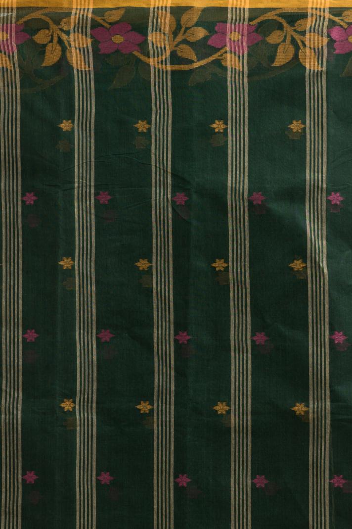 Green  Pure Cotton Handloom Tant  Saree