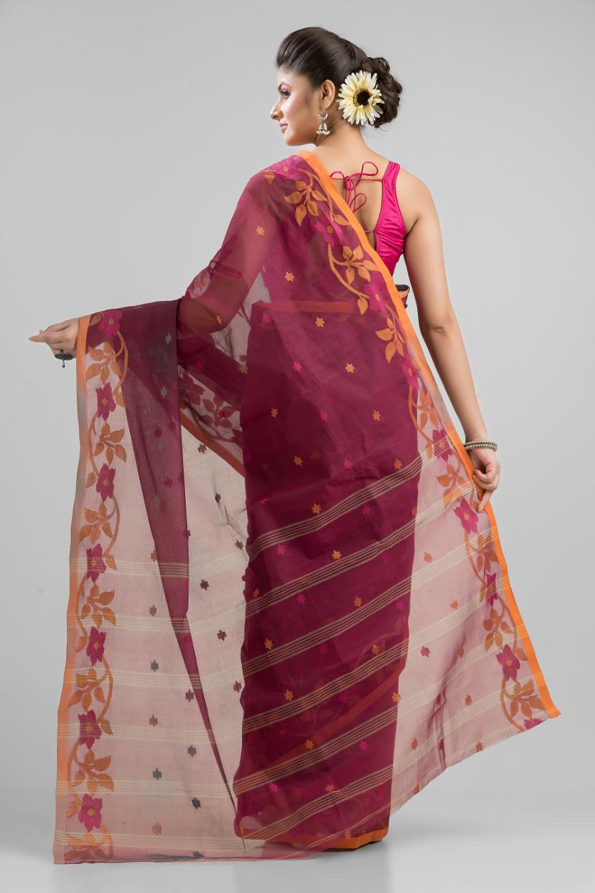 Magenta  Pure Cotton Handloom Tant  Saree