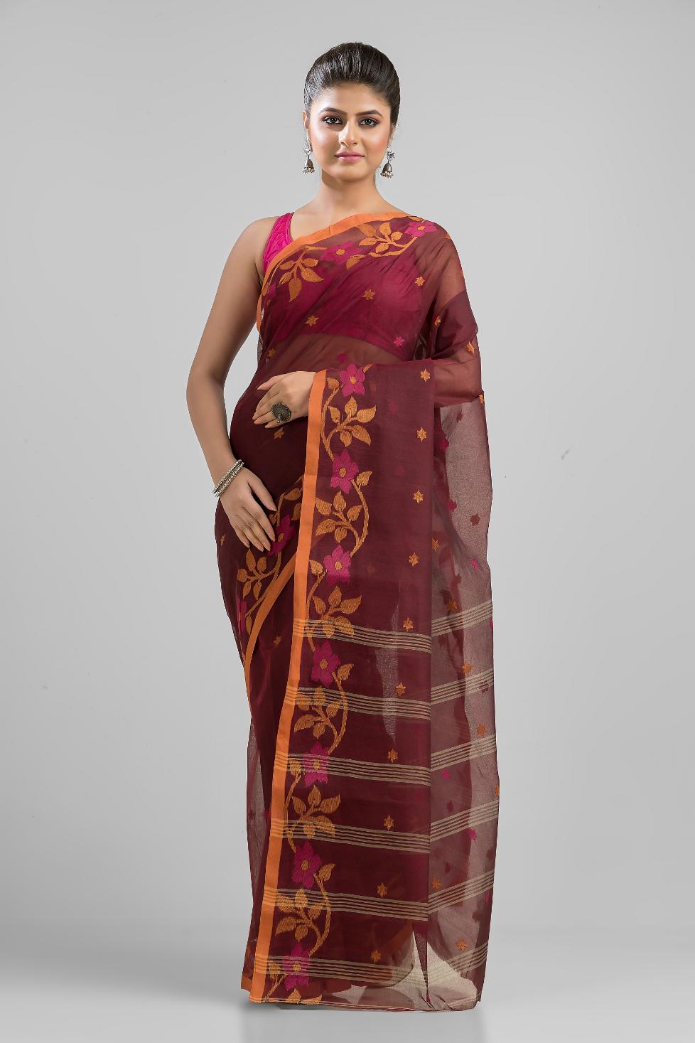 Multi Colour  Pure Cotton Handloom Tant  Saree