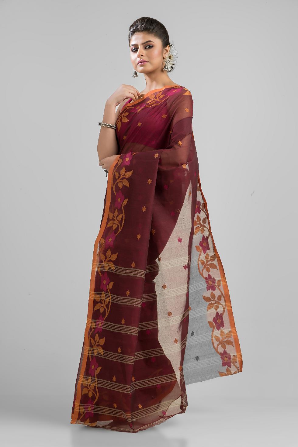 Multi Colour  Pure Cotton Handloom Tant  Saree