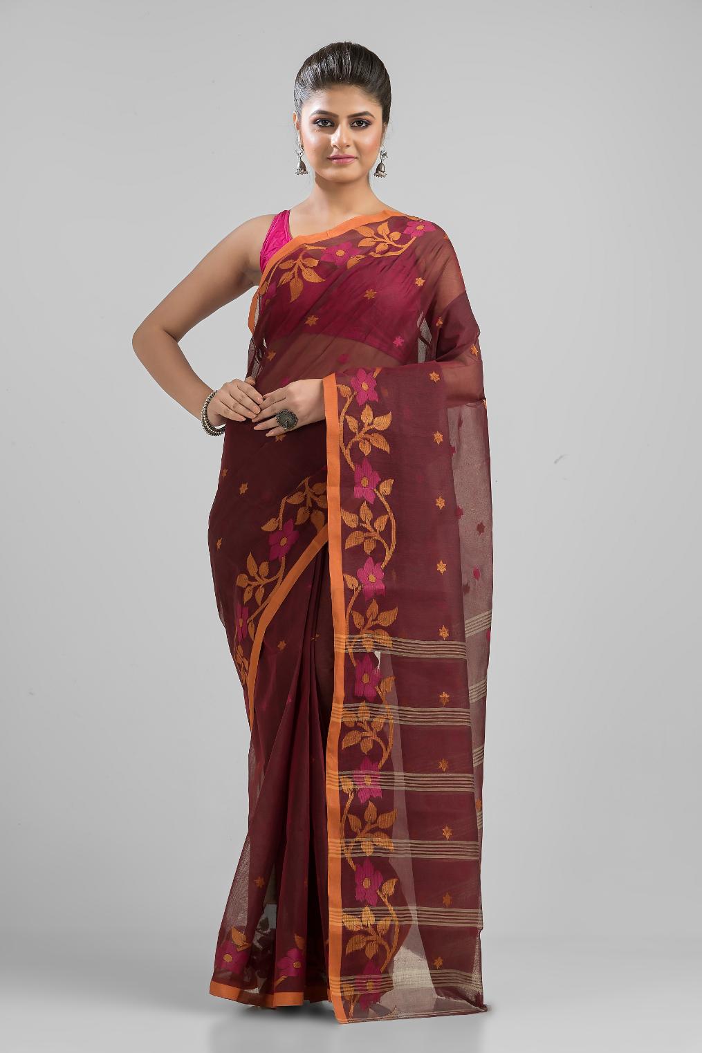 Multi Colour  Pure Cotton Handloom Tant  Saree