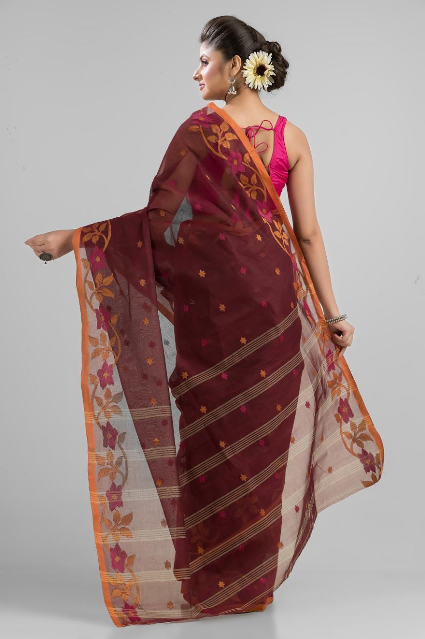 Multi Colour  Pure Cotton Handloom Tant  Saree