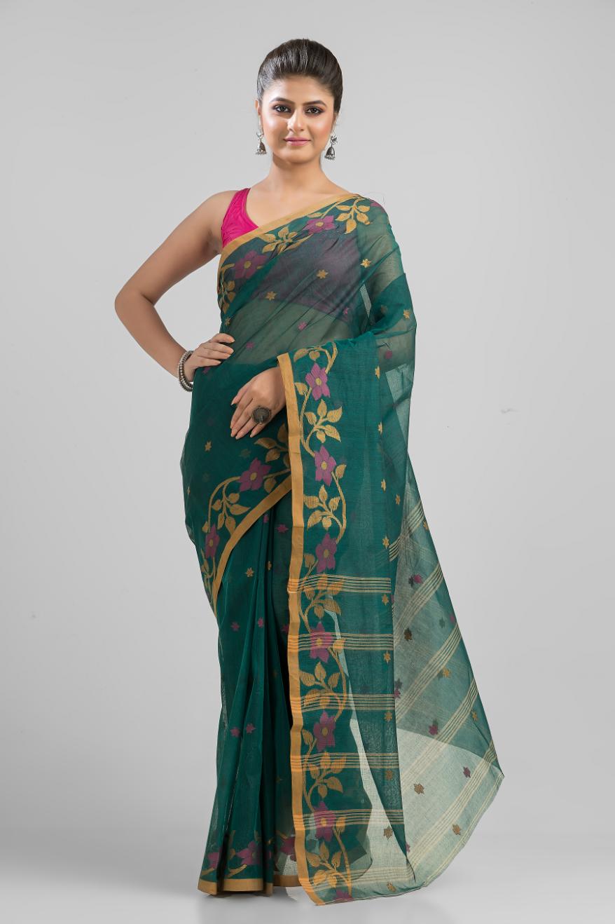 Green   Pure Cotton Handloom Tant  Saree