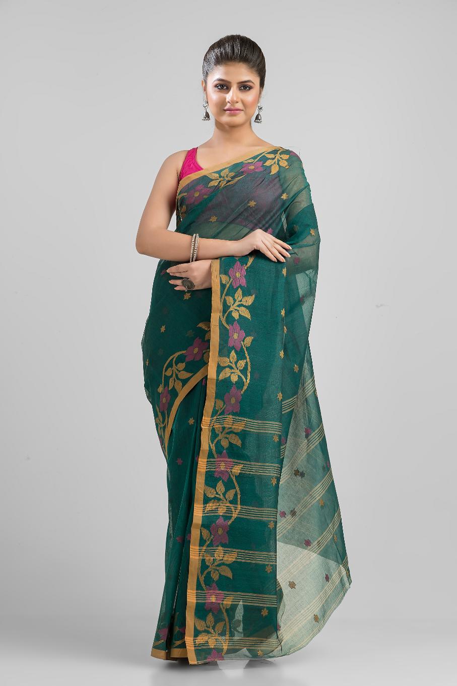 Green   Pure Cotton Handloom Tant  Saree