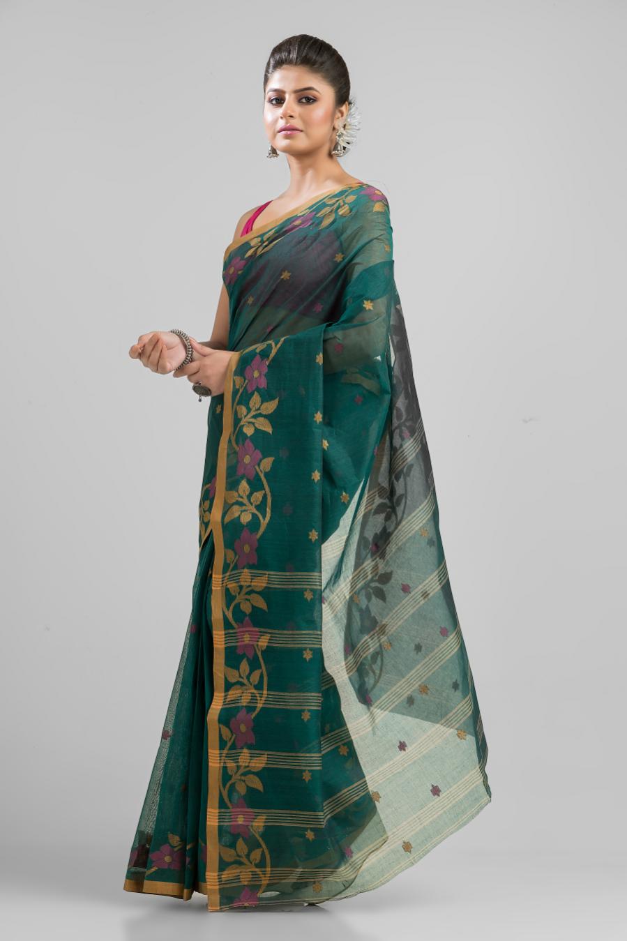 Green   Pure Cotton Handloom Tant  Saree