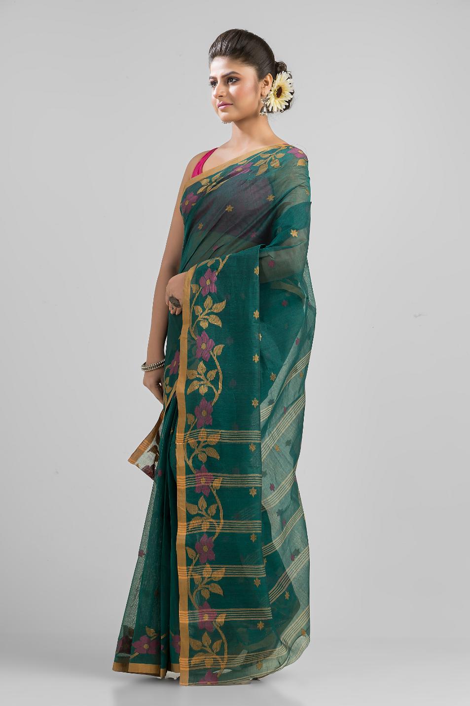 Green   Pure Cotton Handloom Tant  Saree