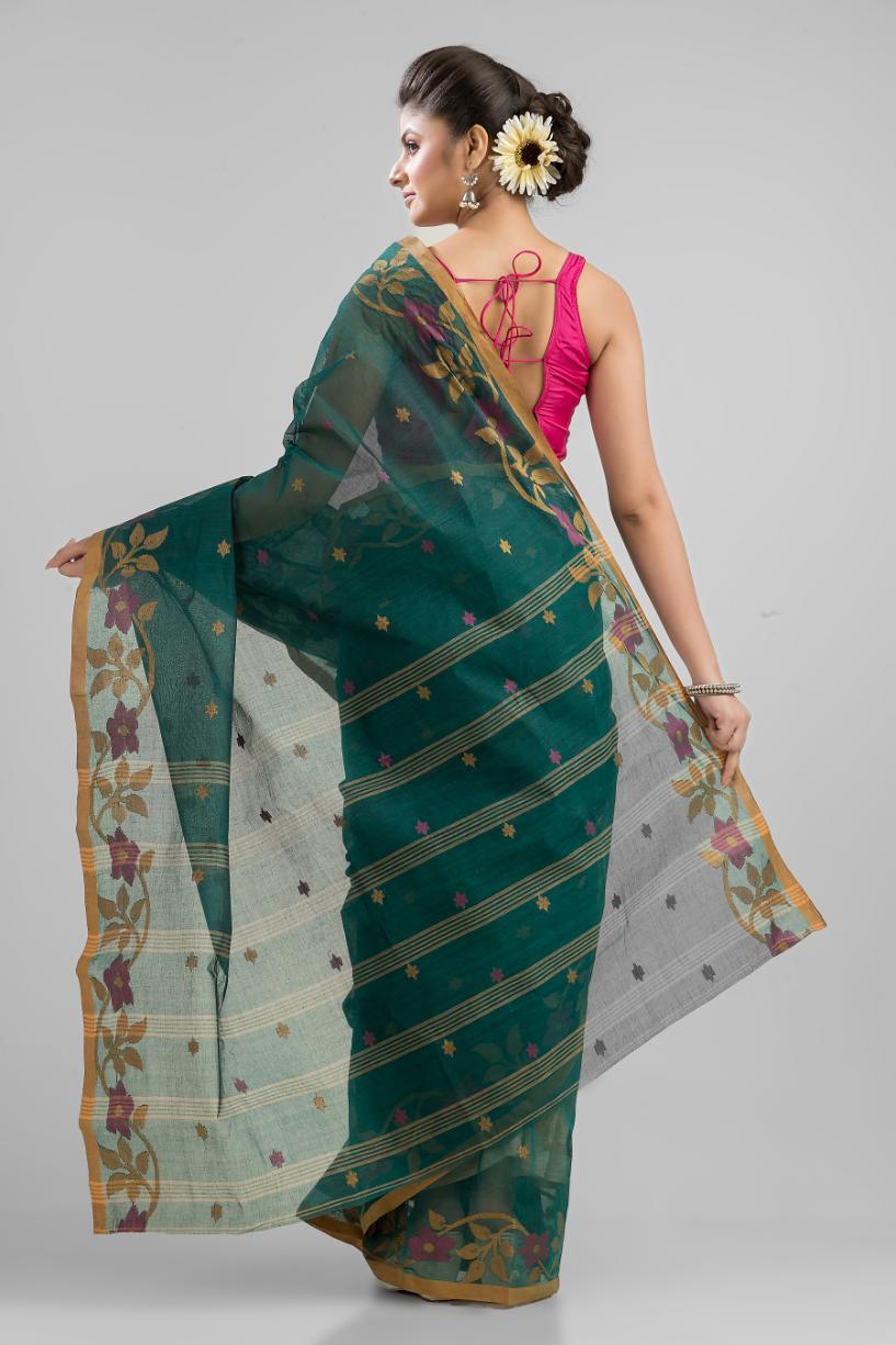 Green   Pure Cotton Handloom Tant  Saree