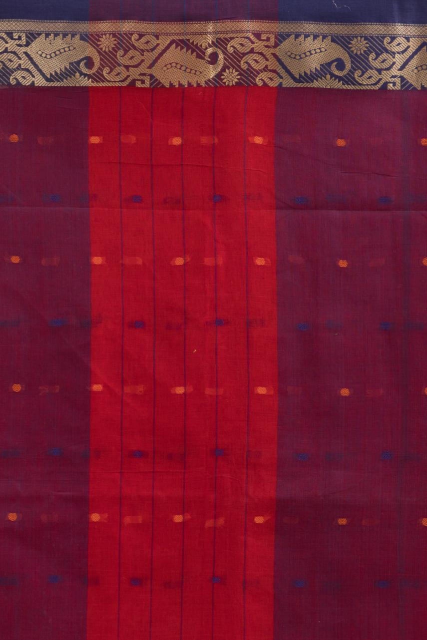 Red  Pure Cotton Handloom Tant  Saree