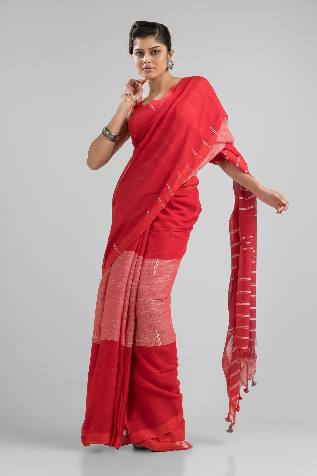 Red Pure Cotton Handloom Saree