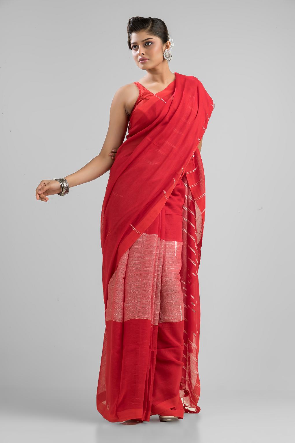 Red Pure Cotton Handloom Saree