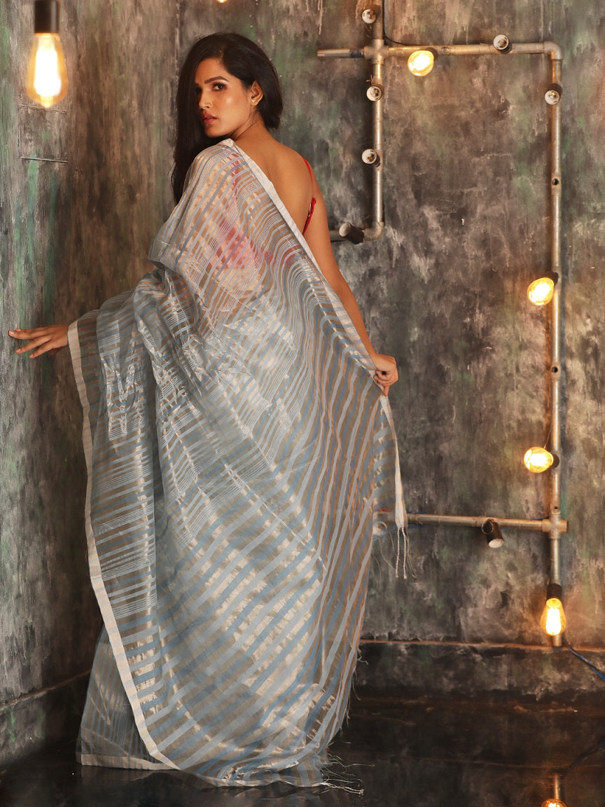 Ash Hand Woven Cotton Handspun Saree