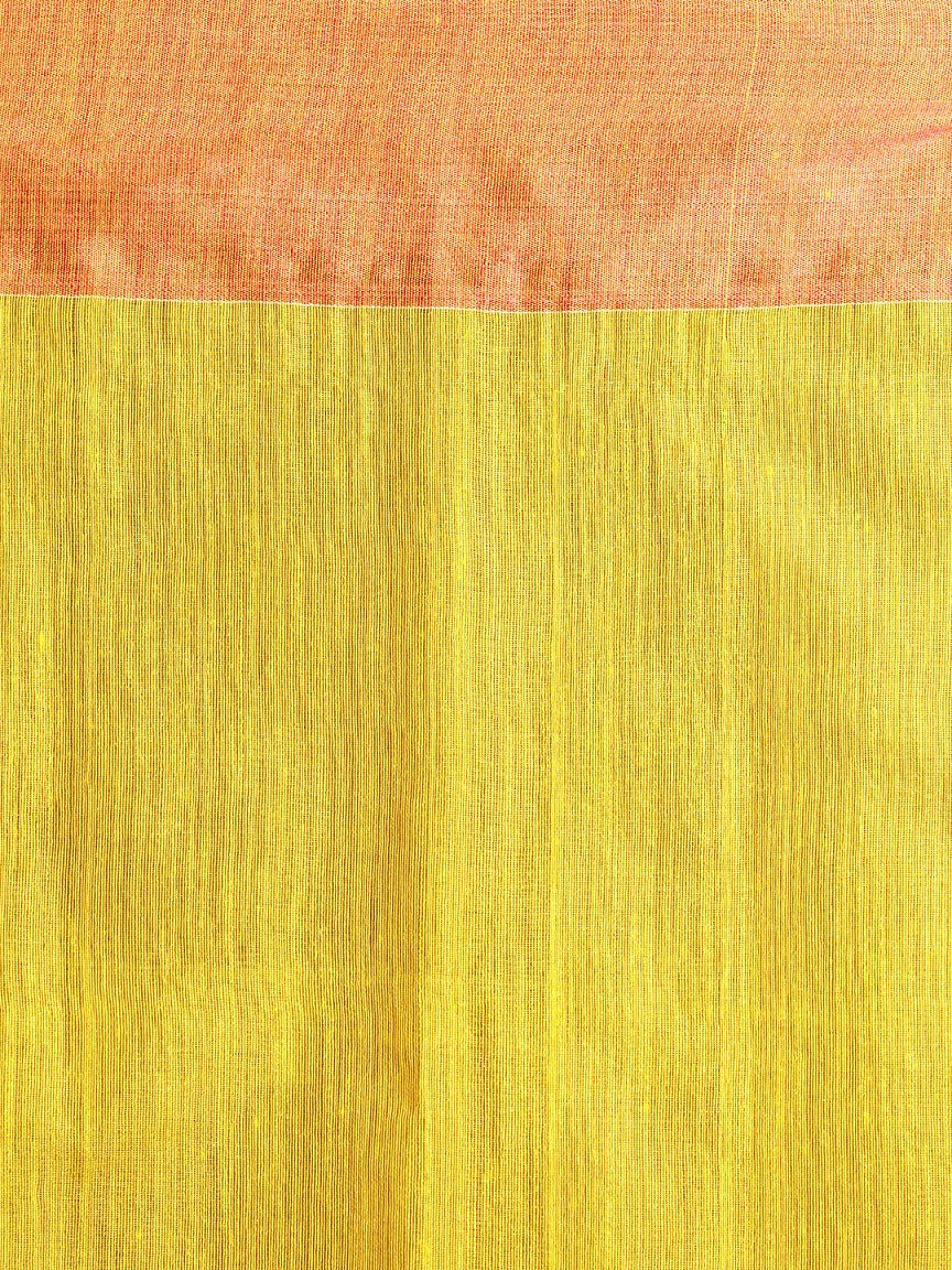 Yellow Hand woven Blended Cotton Saree With Zari Butta