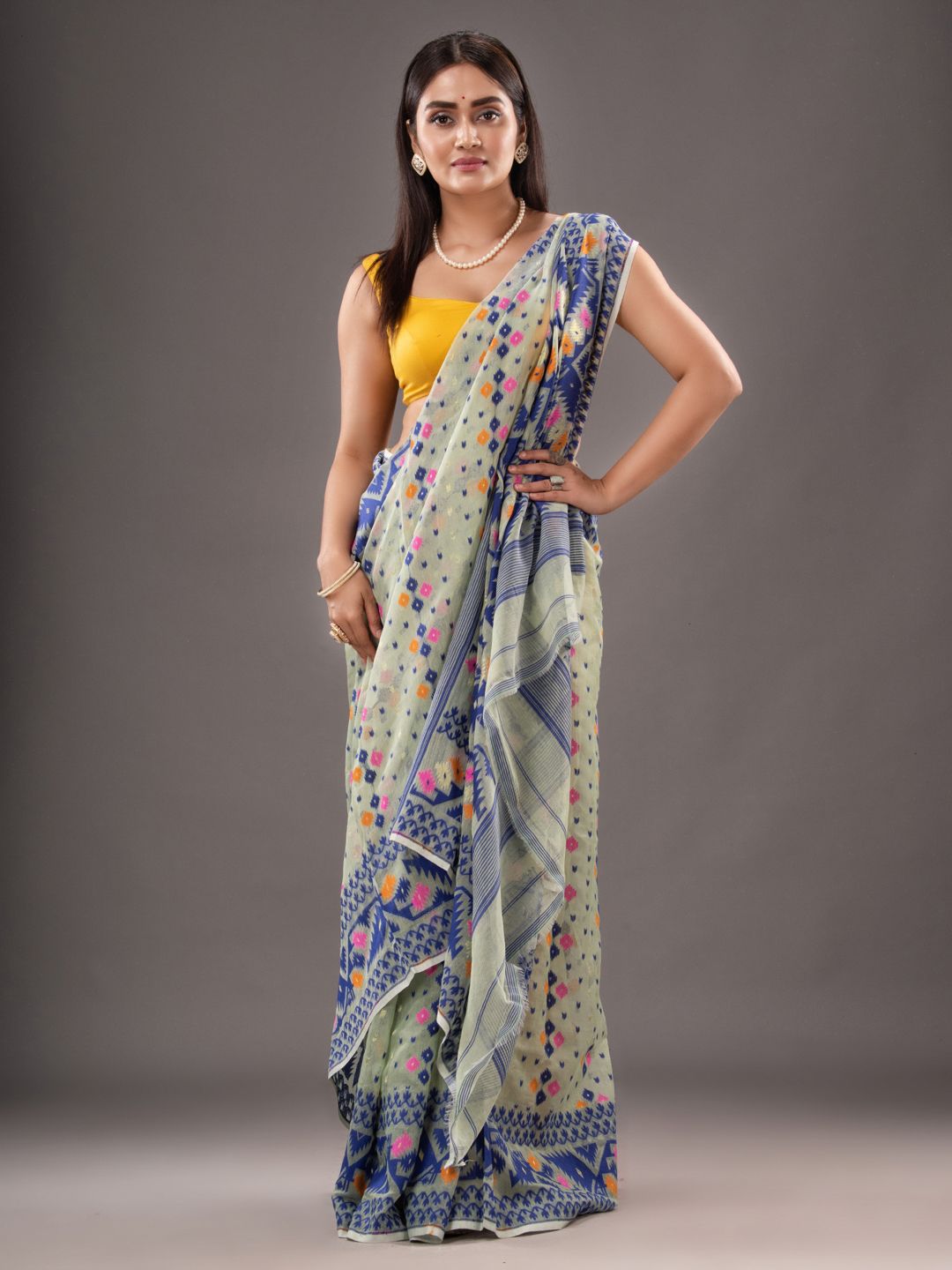 Silk Cotton  buti work  Jamdani Saree