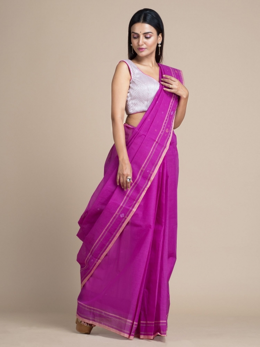 Magenta Pure Cotton Saree With Woven Designs 0