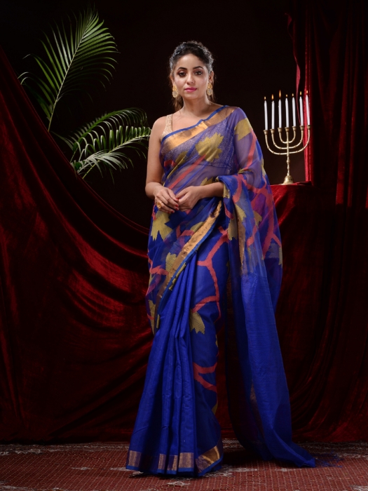 Multi Blended Matka Silk Handwoven Jamdani Work Saree 0