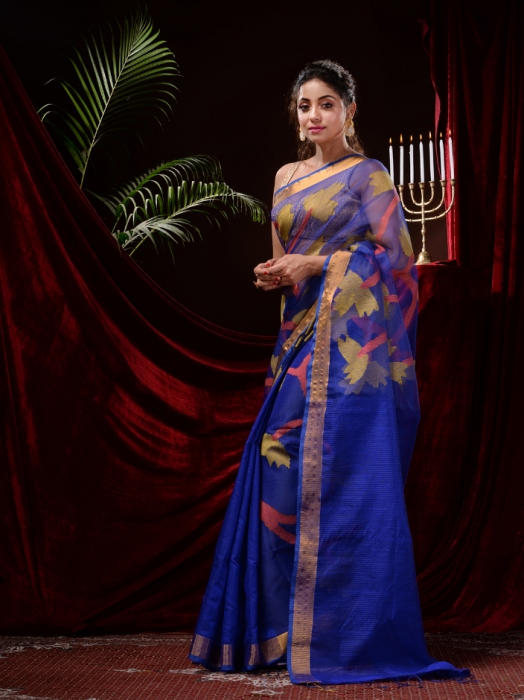 Multi Blended Matka Silk Handwoven Jamdani Work Saree 1