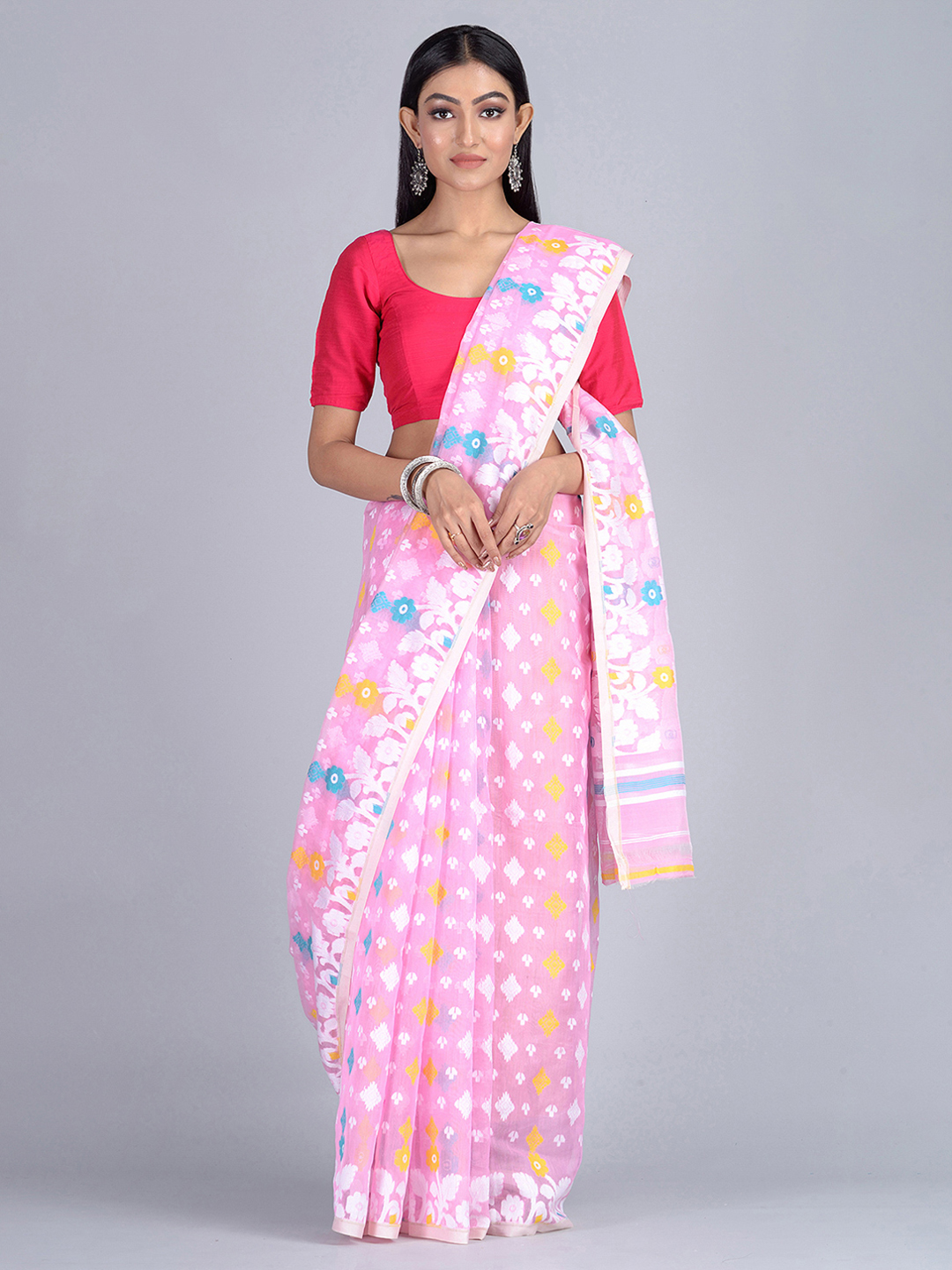Pink Handloom Jamdani Saree