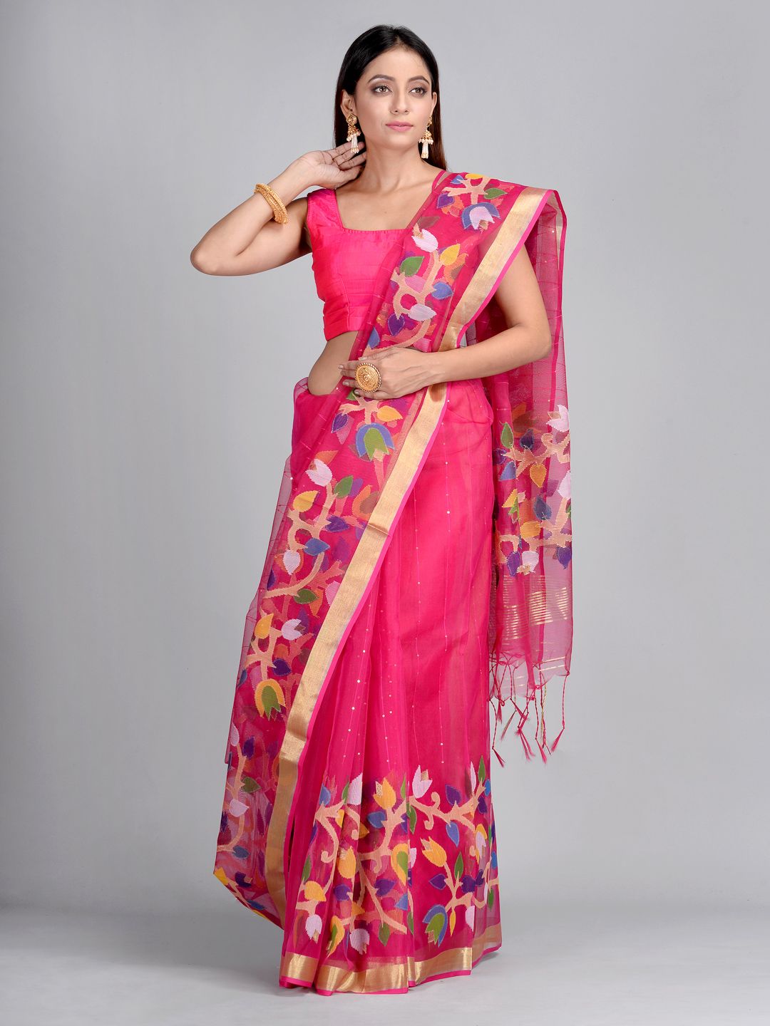 Silk Cotton Hand Woven Designer Saree with Blouse Fabric